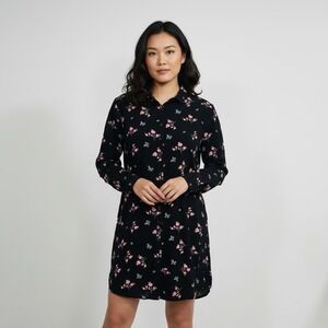 Raydenim Womens Black Pink Floral Roll Tab Sleeve Button Down Shirt‎ Dress XL